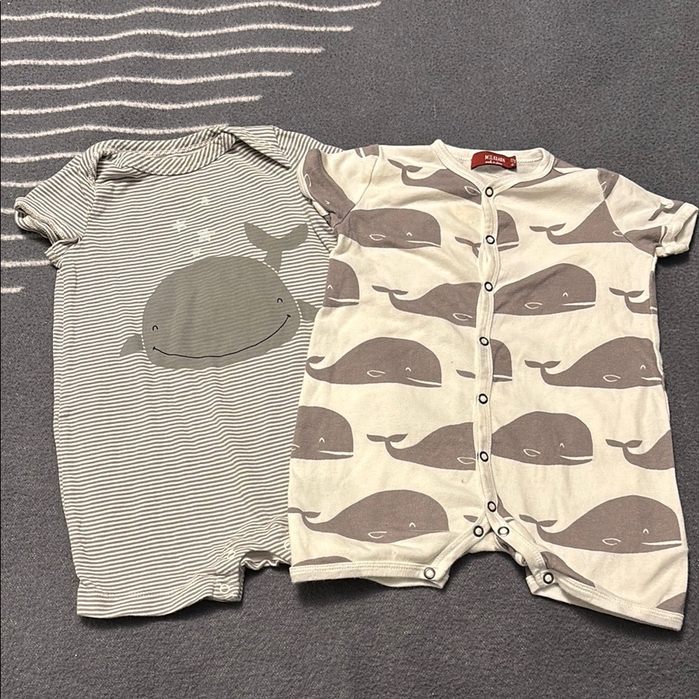 Baby Whale Romper Set - Gray and Cream